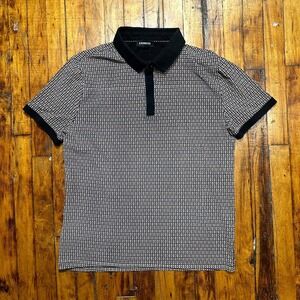 Express Polo Shirt Men Large Black White Geometric Short Sleeve Golf Performance